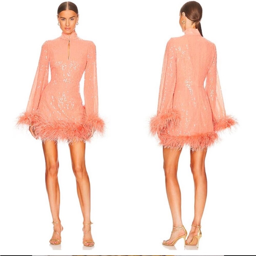 Chic Peach Feathered Mini Dress